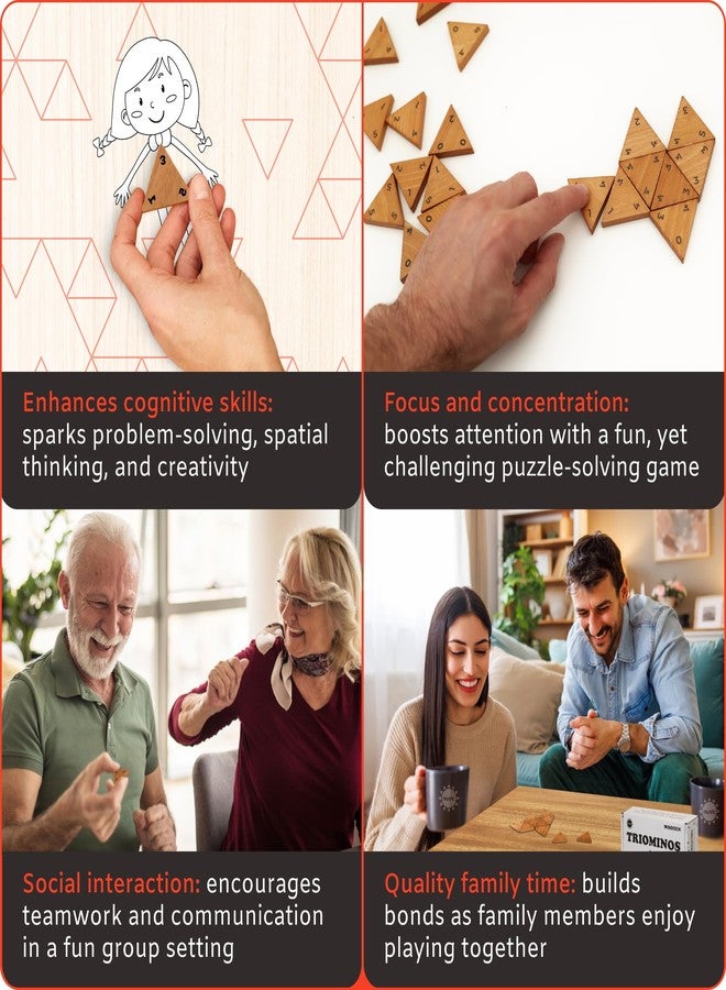 Trustic Triominos - Strategy and Puzzle Board Game, Wooden Triangular Tiles, Set 56 Pieces, Tabletop Family Game (Numbers) - Image 5